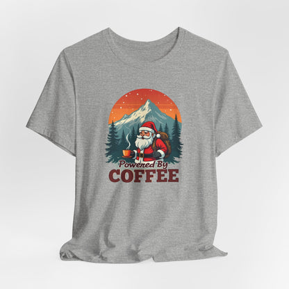 Coffee-Powered Santa T-Shirt — "Powered by Coffee" Holiday Tee