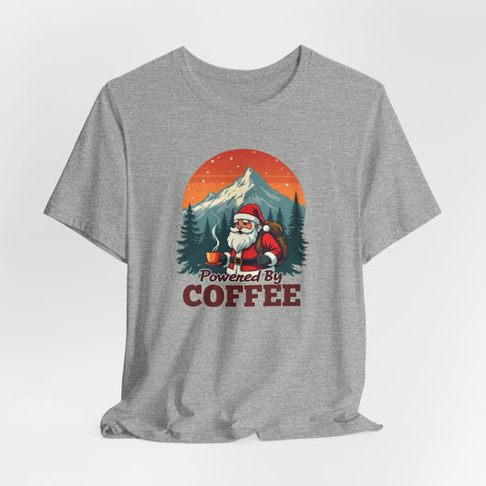 Coffee-Powered Santa T-Shirt — "Powered by Coffee" Holiday Tee