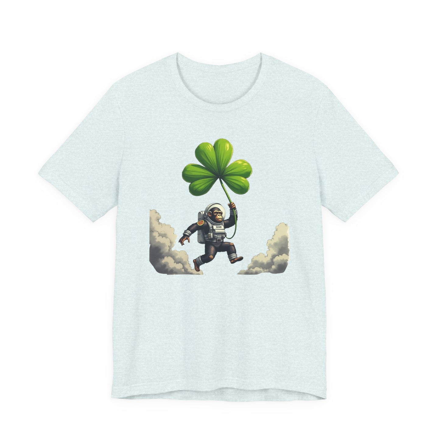 Astronaut Chimp T-Shirt — Floating in Clouds with Shamrock