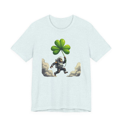 Astronaut Chimp T-Shirt — Floating in Clouds with Shamrock