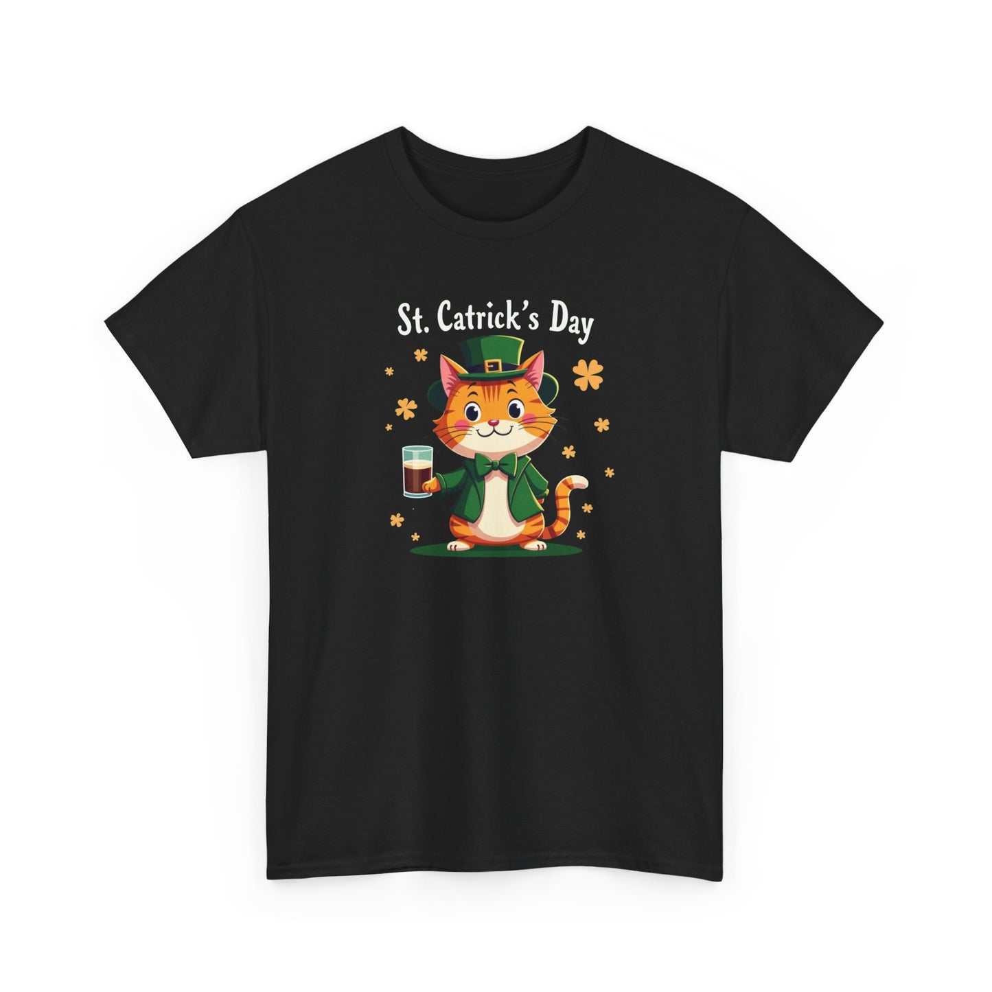 St. Patrick’s Day Cat T-Shirt — Cute Leprechaun Kitty with Beer