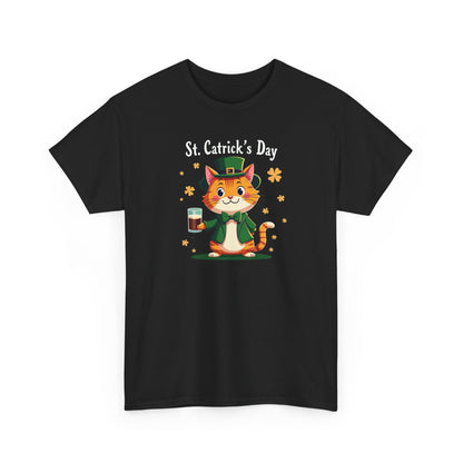 St. Patrick’s Day Cat T-Shirt — Cute Leprechaun Kitty with Beer