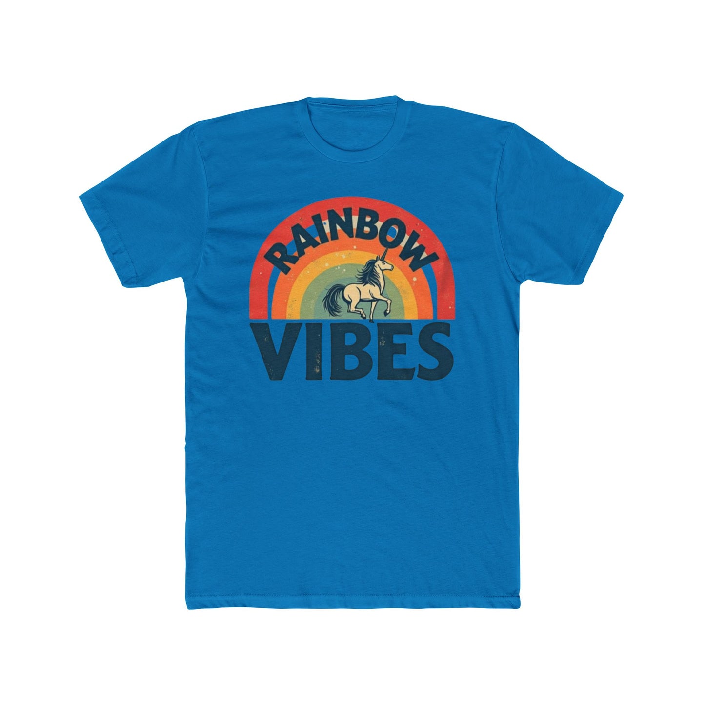 Rainbow Unicorn Vibes Unisex Cotton Crew Tee, Casual Wear, Gift for Friends, Rainbow Theme, Everyday Comfort, Summer Spirit - Psychonaut Swag