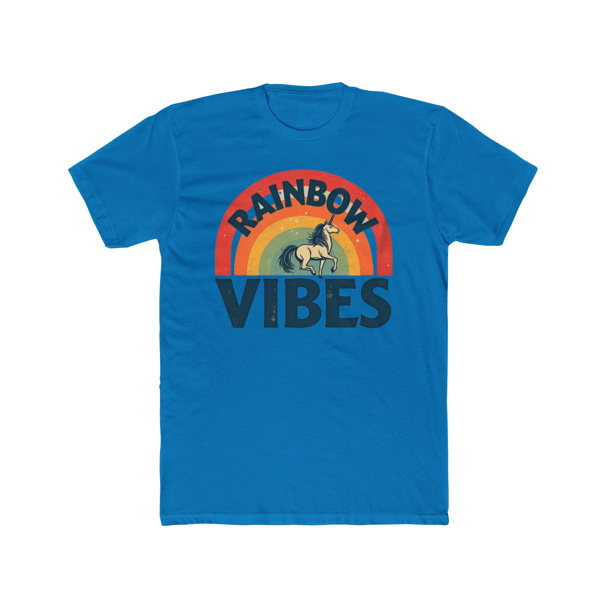 Rainbow Unicorn Vibes Unisex Cotton Crew Tee, Casual Wear, Gift for Friends, Rainbow Theme, Everyday Comfort, Summer Spirit - Psychonaut Swag