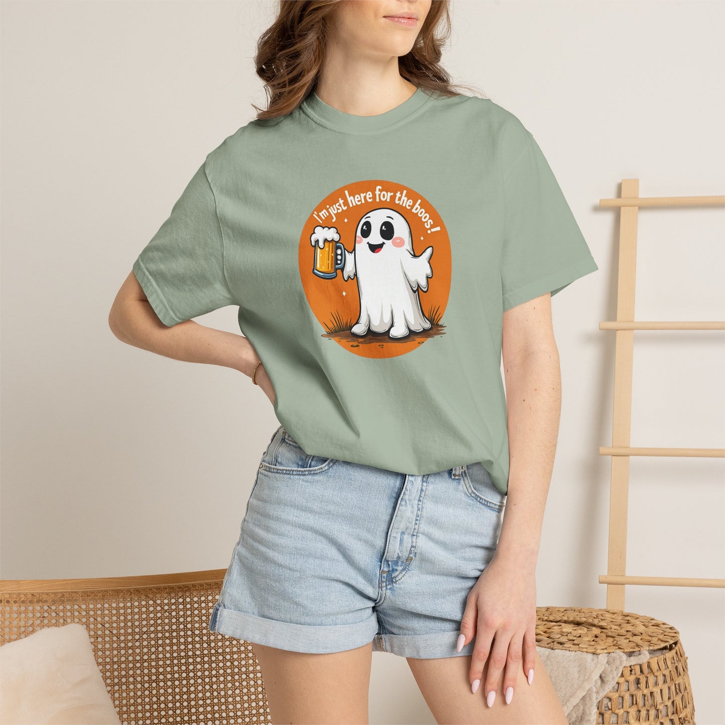 Halloween Ghost Beer T-Shirt — "I’m Just Here for the Boos" Cute Spooky Tee