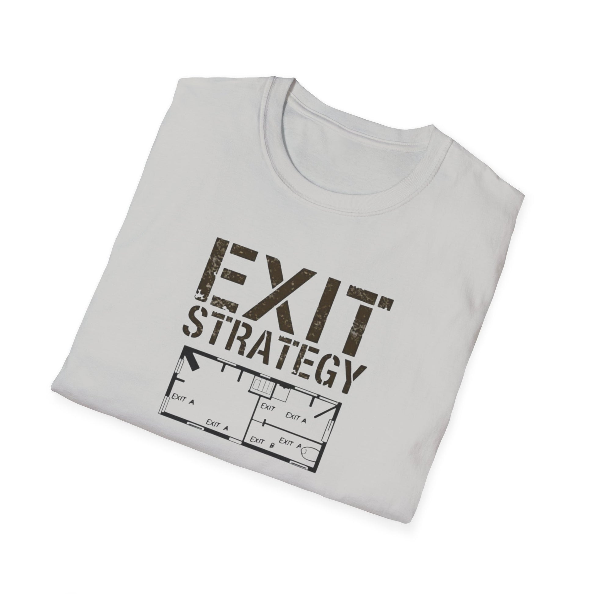 Exit Strategy Unisex Softstyle T-Shirt, Casual Wear, Fun Graphic Tee, Gift for Friends, Statement Shirt, Everyday Comfort - Psychonaut Swag