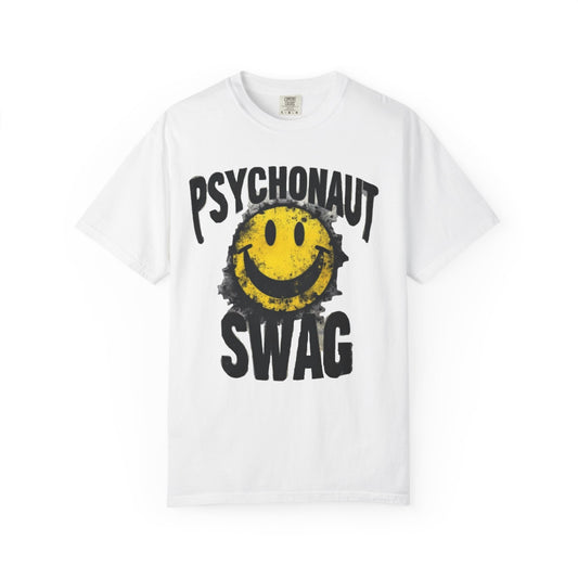Psychonaut Swag Yellow Smiley Face, Trendy Graphic Tee for Festival Lovers, Casual Wear, Gifts, Street Style
