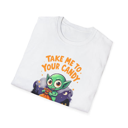 Trick or Treat Alien, T-Shirt, Cute Graphic Tee, Trick or Treat Shirt, Unisex Halloween Apparel, Fun Holiday Outfit