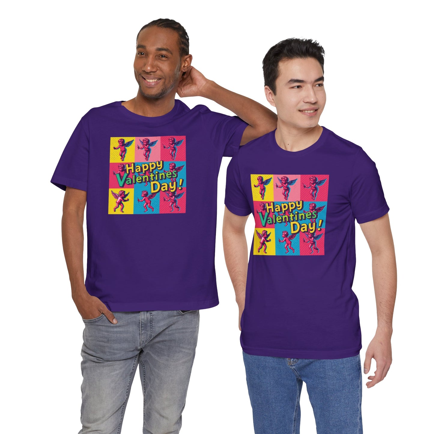 Valentine's Day Pop Art Tee — "Happy Valentine's Day!" Cupid Graphic Shirt