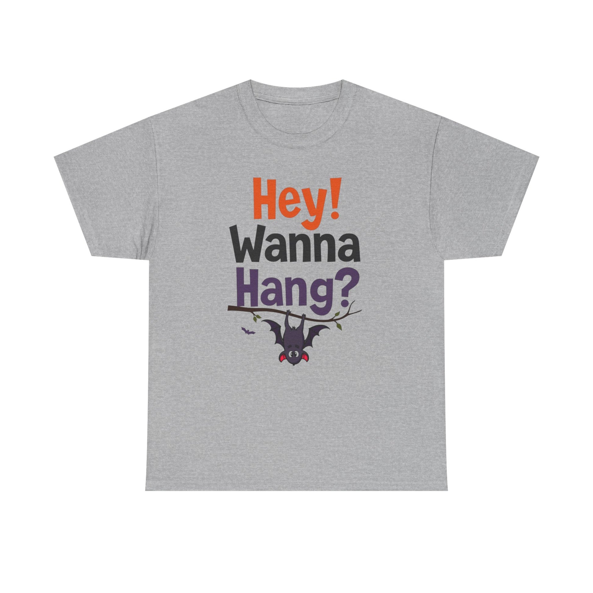 Wanna Hang, Bat Halloween Themed Unisex Heavy Cotton Tee - Fun & Spooky Graphic Tee, Perfect for Parties, Costume Events, Fall Celebrations, Gifts - Psychonaut Swag
