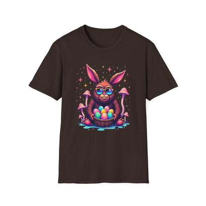 Easter Bunny Sasquatch T-Shirt — Colorful Psychedelic Bunny with Egg Basket