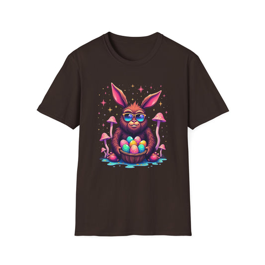 Easter Bunny Sasquatch T-Shirt — Colorful Psychedelic Bunny with Egg Basket