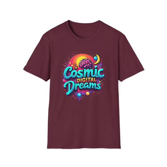 Cosmic Digital Dreams Unisex Softstyle T-Shirt - Vibrant Space-Inspired Design - Psychonaut Swag