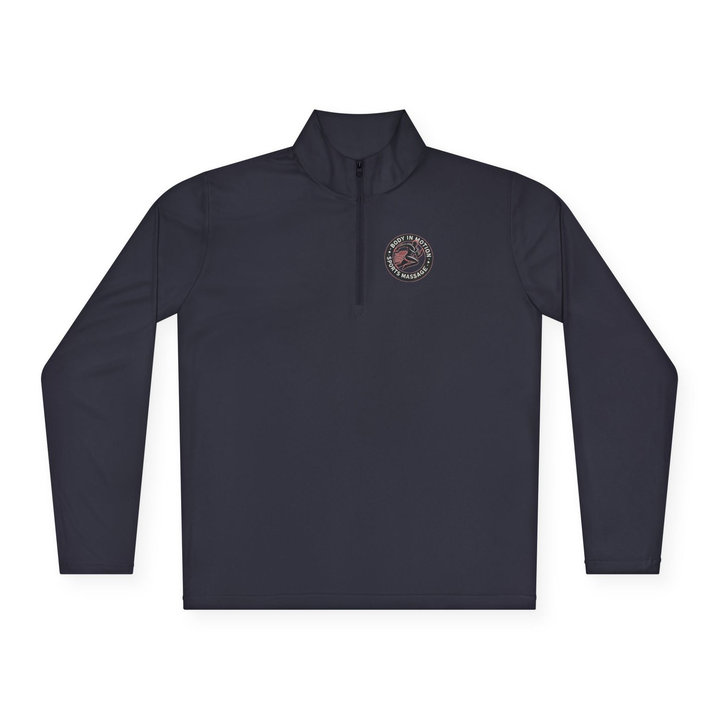 Sports Massage, Quarter-Zip Pullover — Vintage Fishing Badge Logo