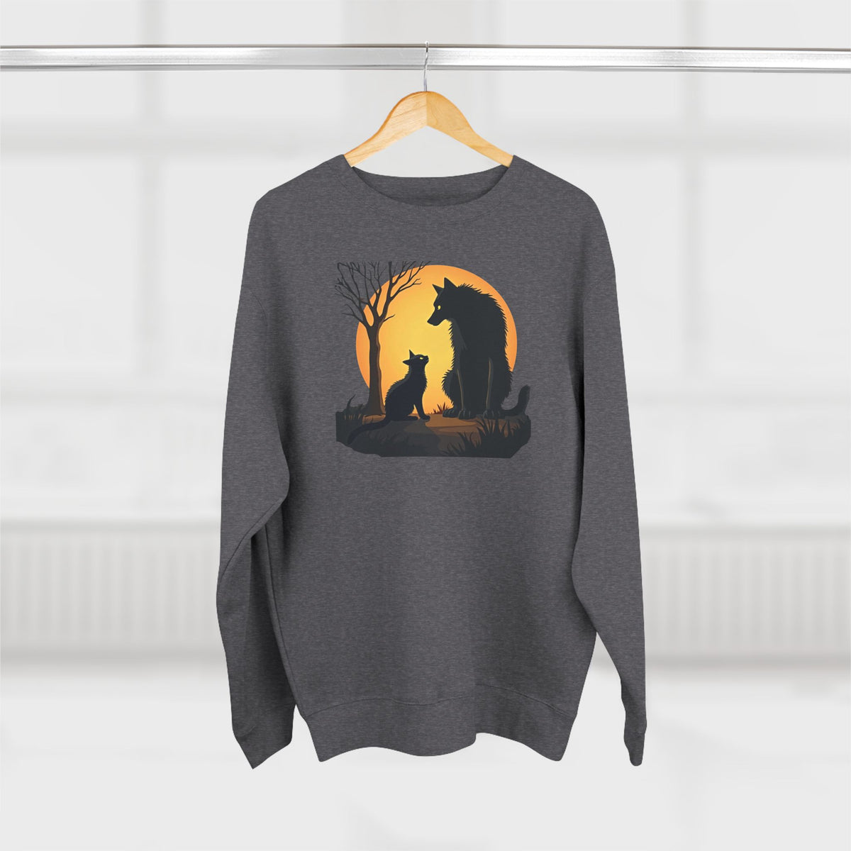 Wolf and Cat Sunset Crewneck Sweatshirt