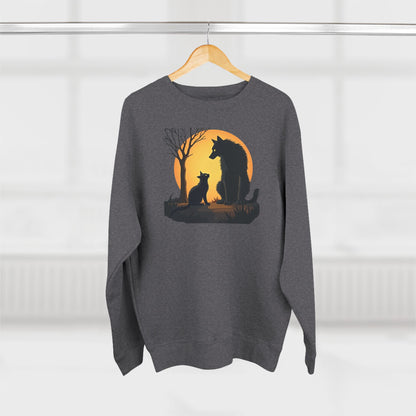 Wolf and Cat Sunset Crewneck Sweatshirt