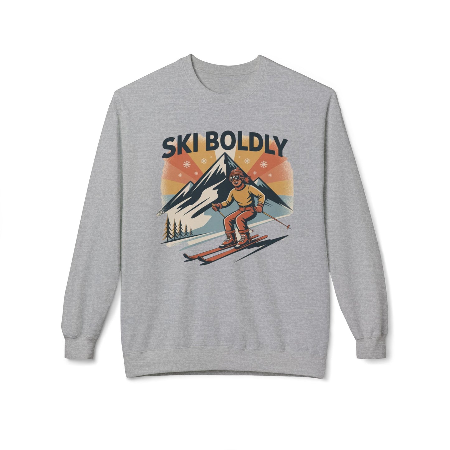 Ski Boldly Crewneck Sweatshirt – Vintage Mountain Skiing Graphic