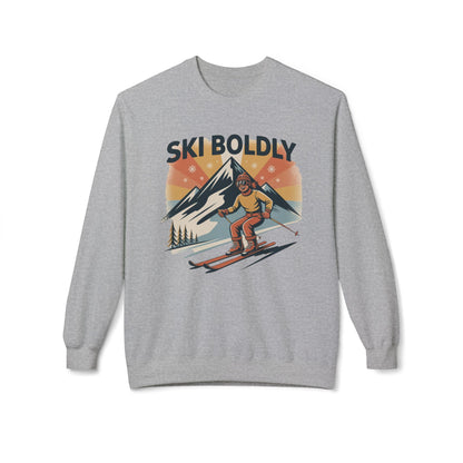 Ski Boldly Crewneck Sweatshirt – Vintage Mountain Skiing Graphic