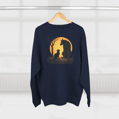 Wolf and Cat Sunset Crewneck Sweatshirt