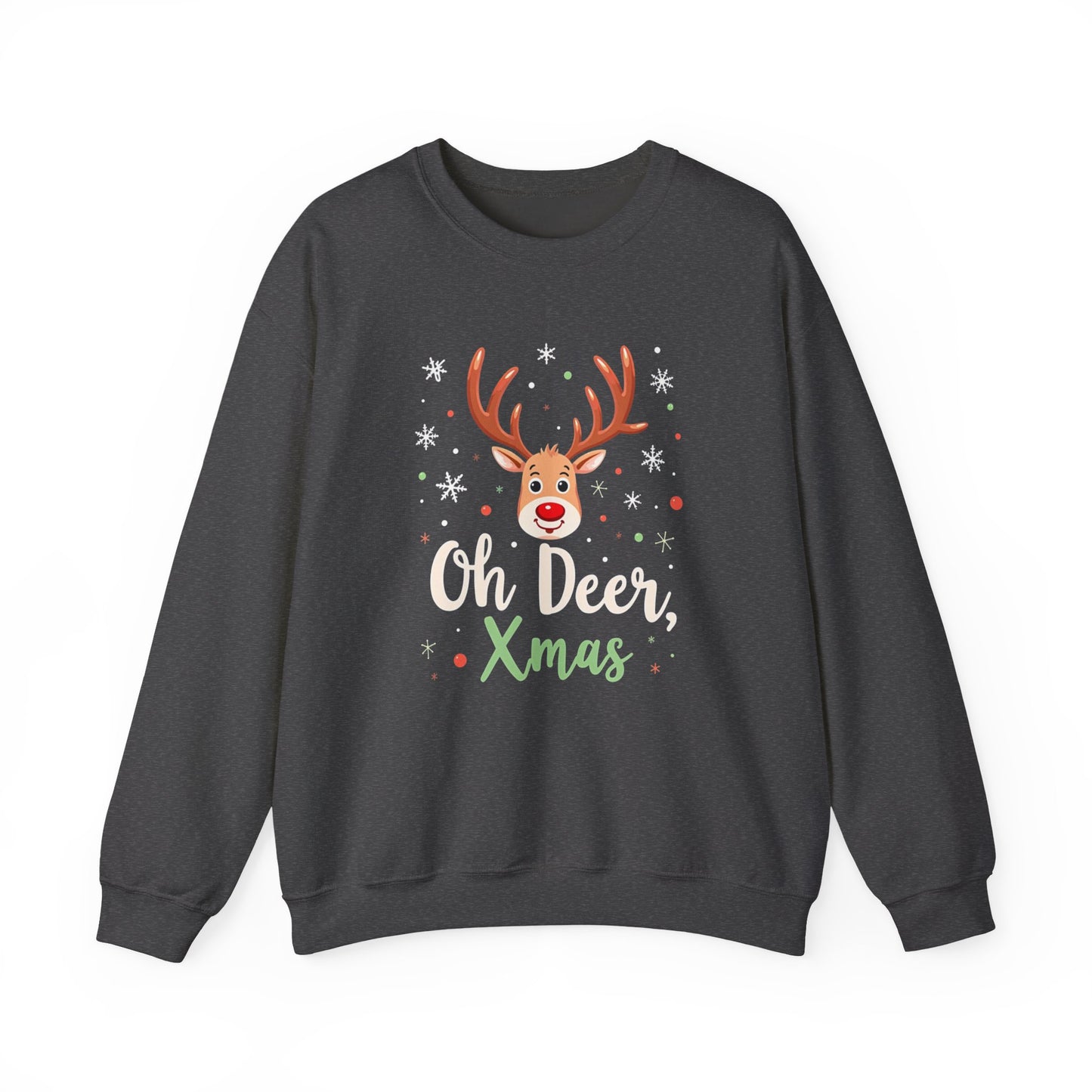 Christmas Sweatshirt - "Oh Deer, Xmas" Reindeer Holiday Crewneck