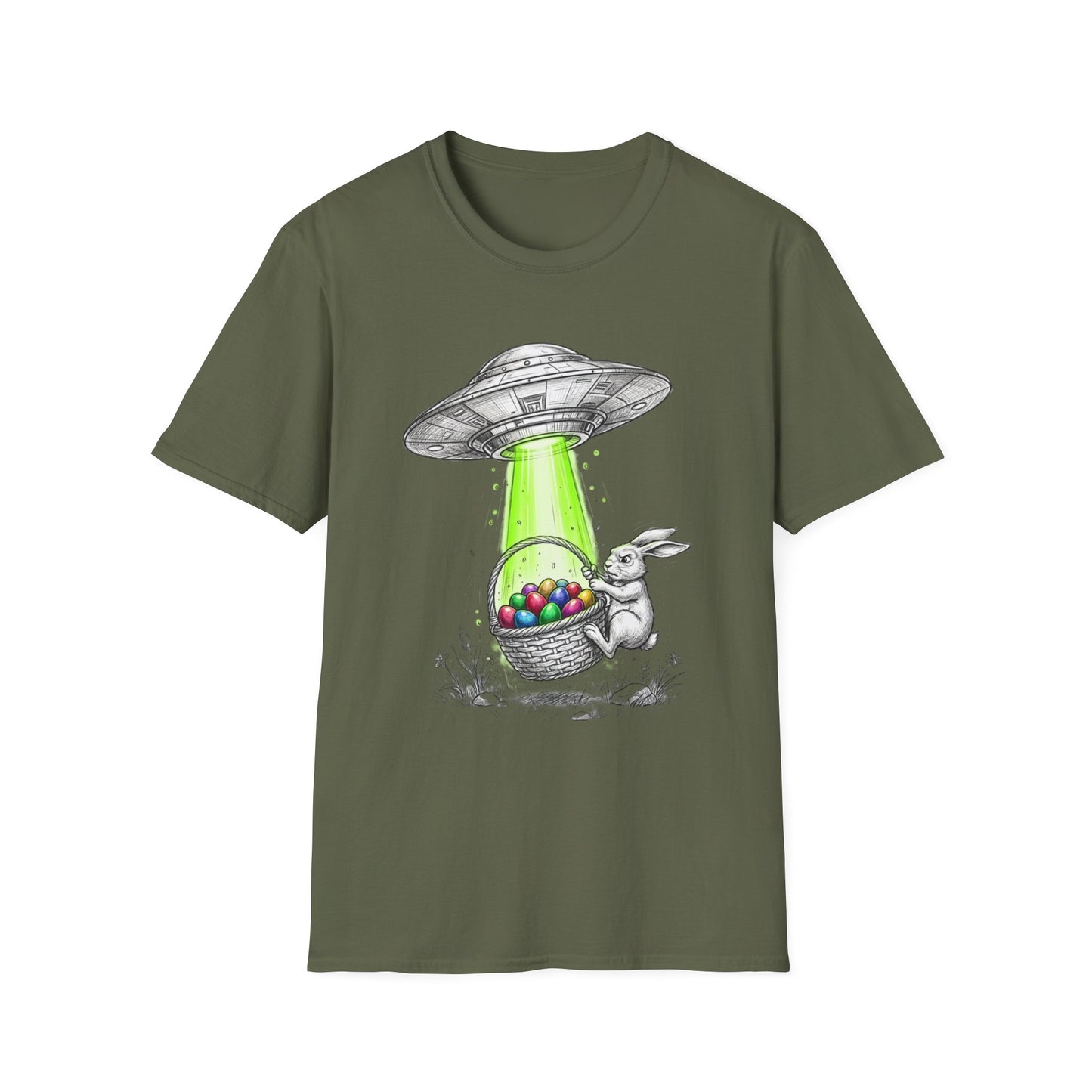 Alien Abduction Easter Bunny T-Shirt — UFO Beaming Candy Design