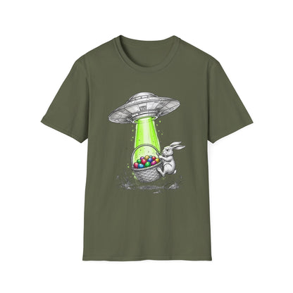 Alien Abduction Easter Bunny T-Shirt — UFO Beaming Candy Design