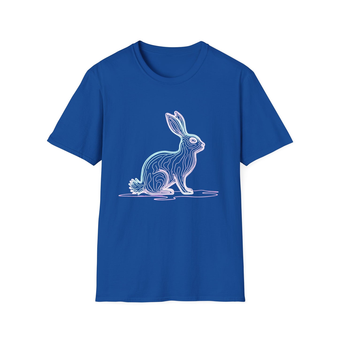 Neon Line Art Hare T-Shirt — Pastel Rabbit Graphic Tee