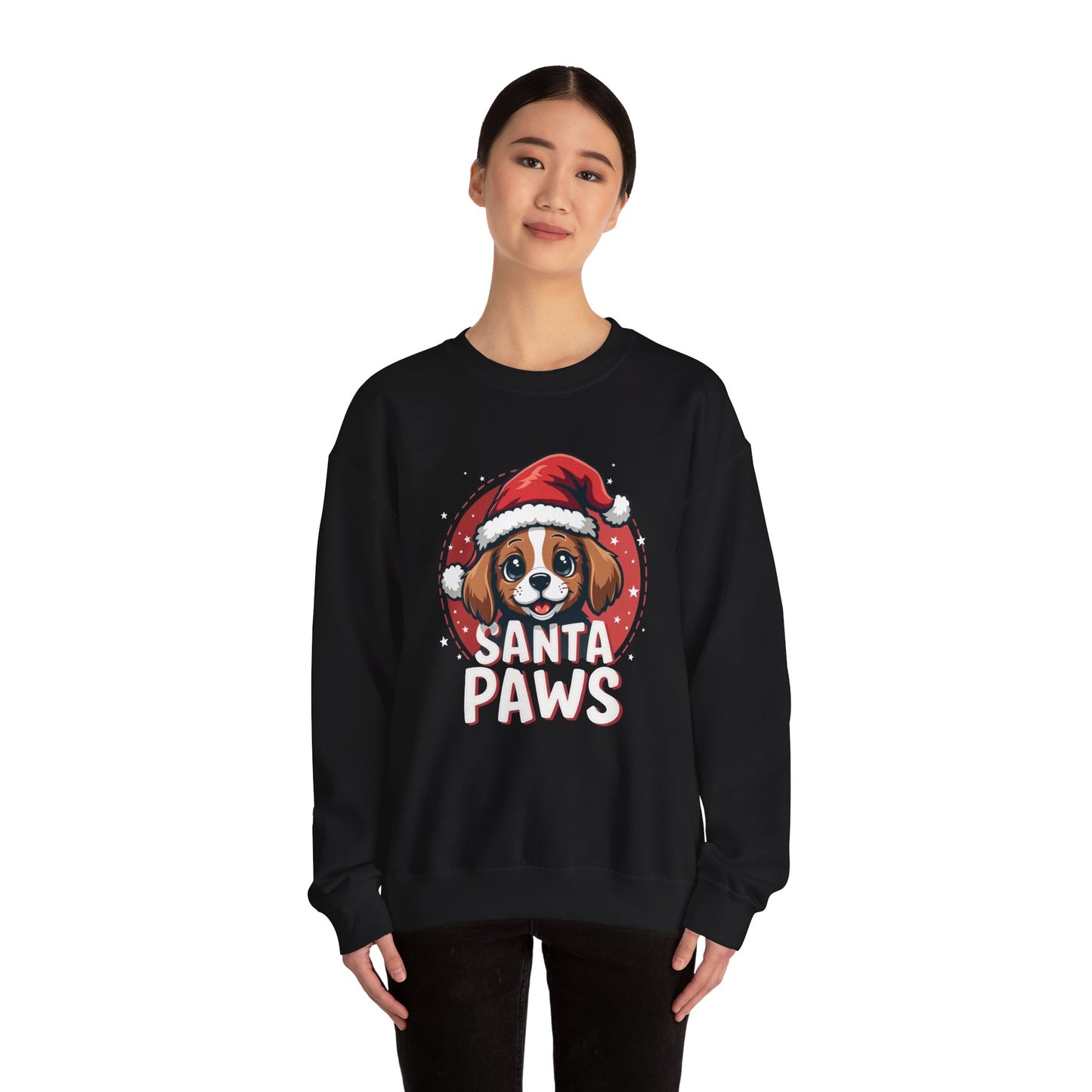 Christmas Dog Sweatshirt — "Santa Paws" Cute Puppy Holiday Crewneck