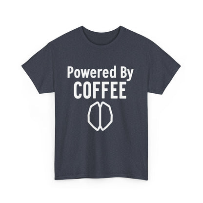 Powered By Coffee Unisex Heavy Cotton Tee, Funny Coffee Lover Shirt, Gift for Barista, Casual Wear, Perfect for Birthdays, Everyday Use - Psychonaut Swag