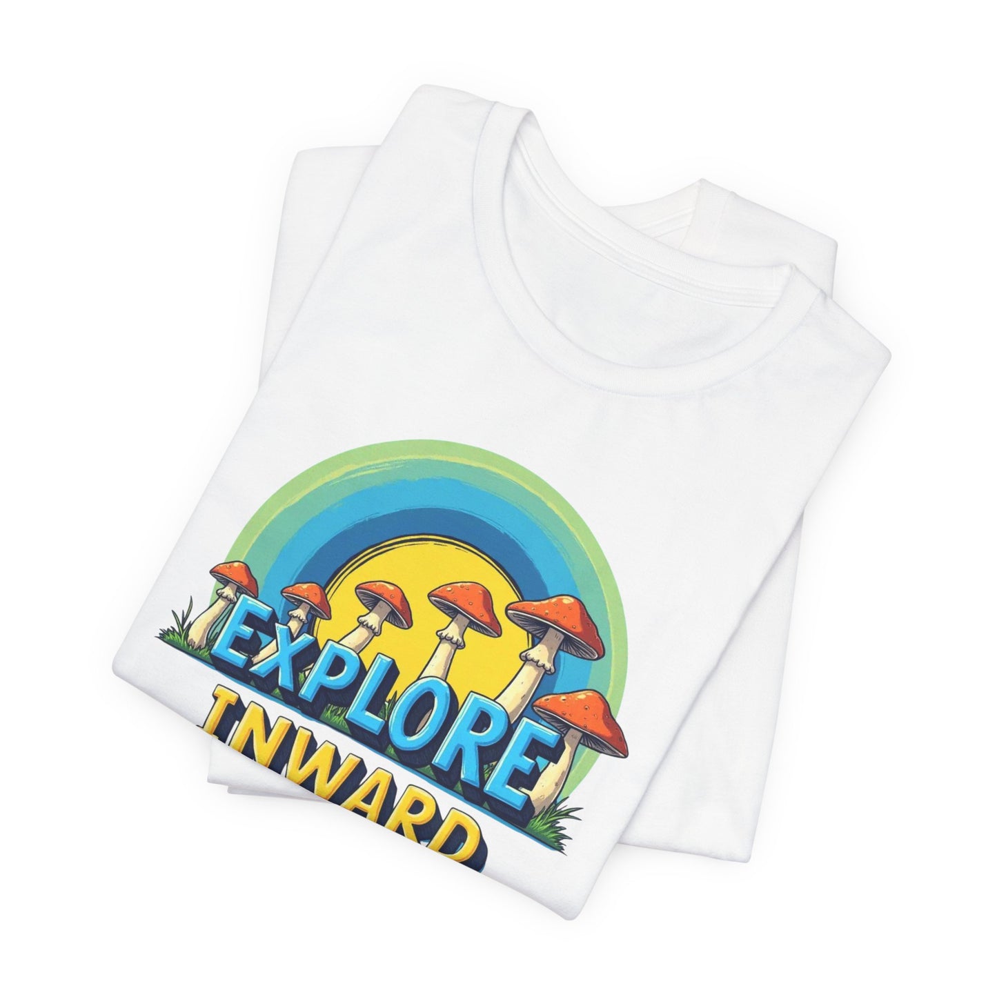 Explore Inward T-Shirt — Retro Mushroom Rainbow Graphic Tee