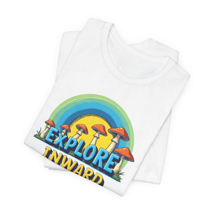 Explore Inward T-Shirt — Retro Mushroom Rainbow Graphic Tee