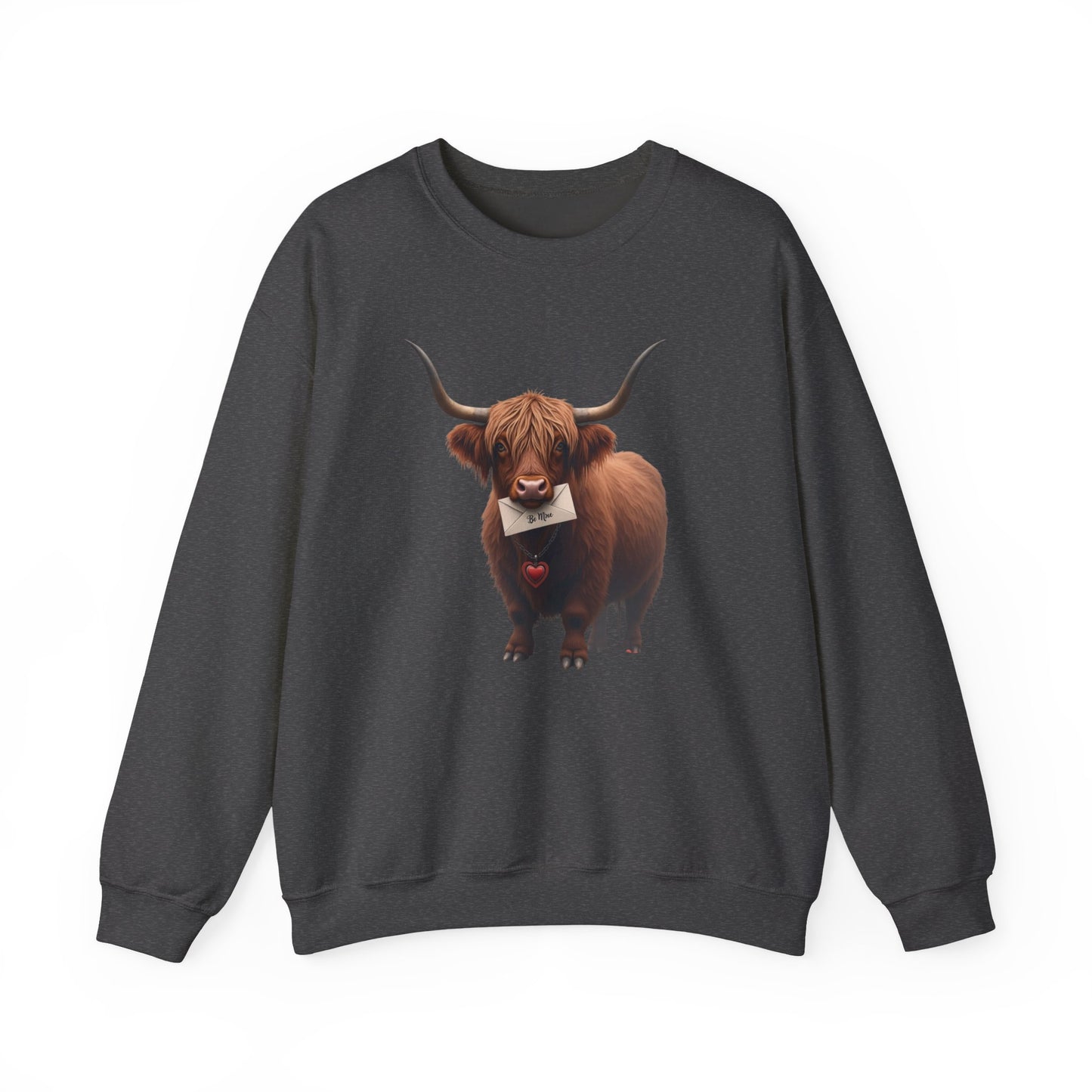 Highland Cow with Valentine, Unisex Heavy Blend™ Crewneck Sweatshirt