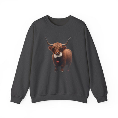 Highland Cow with Valentine, Unisex Heavy Blend™ Crewneck Sweatshirt