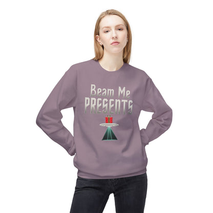 Crewneck Sweatshirt — "Beam Me Presents" UFO Holiday Gift Sweatshirt