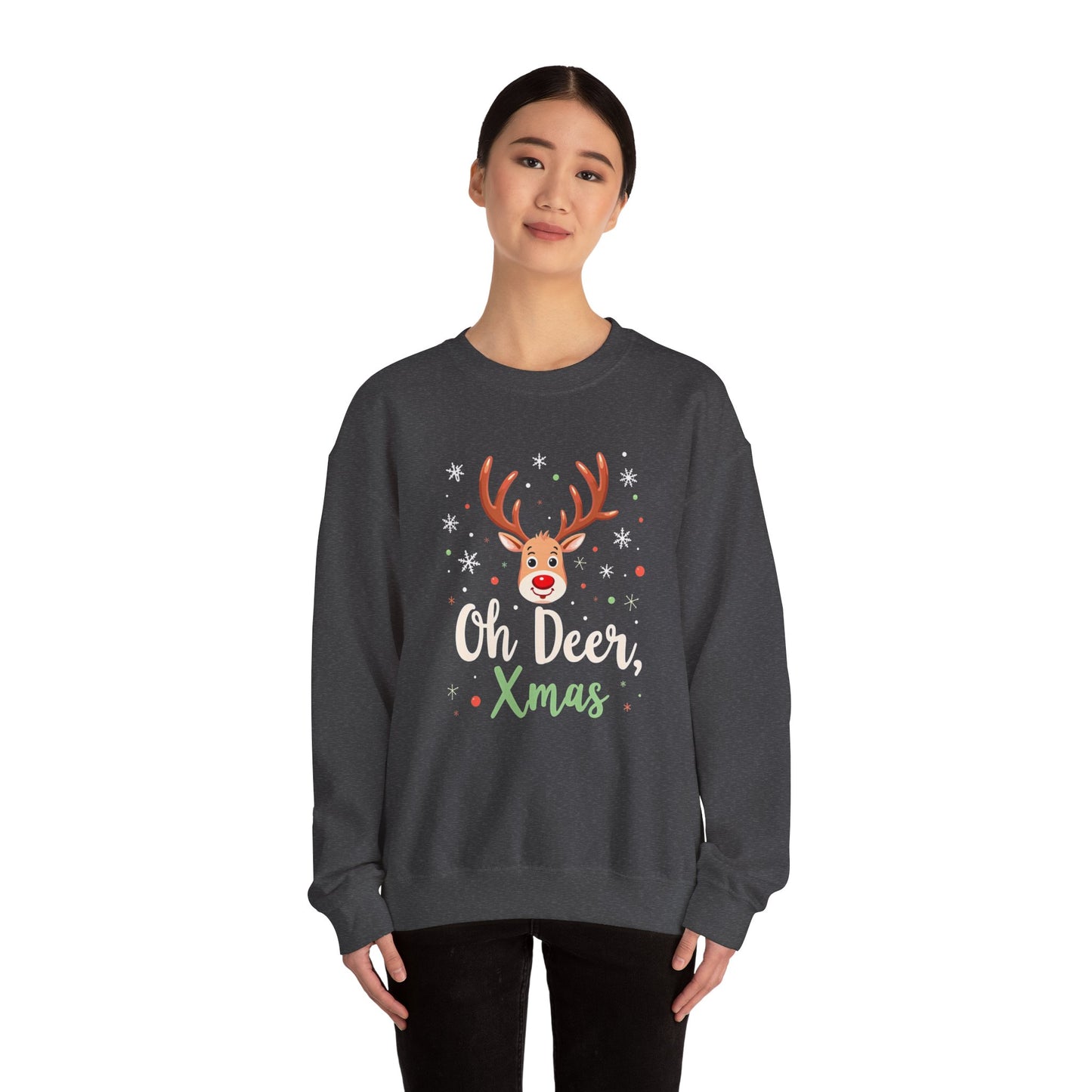 Christmas Sweatshirt - "Oh Deer, Xmas" Reindeer Holiday Crewneck