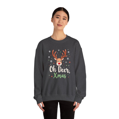 Christmas Sweatshirt - "Oh Deer, Xmas" Reindeer Holiday Crewneck