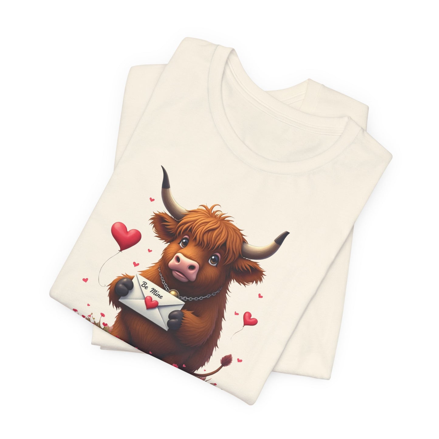 Valentine Highland Cow Tee — Cute Love Letter Bull Shirt