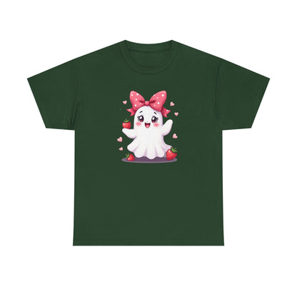 Cute Ghost Strawberry Unisex Tee, Perfect for Halloween, Gift, Casual Wear, Festival Shirt, Summer Vibes, Kawaii Apparel