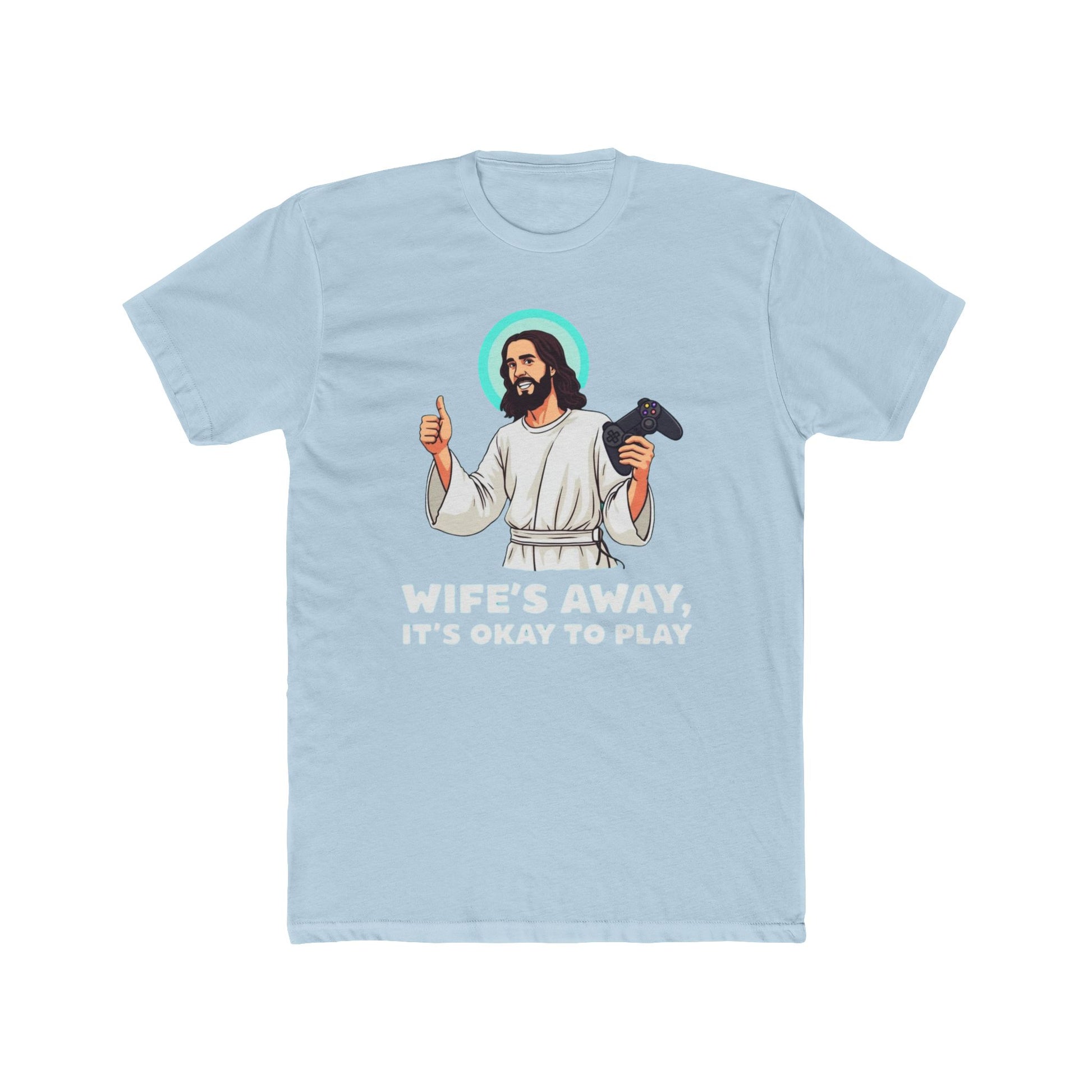 Wife’s away, Jesus tee, Playful Unisex Crew Tee with Humorous Design - Psychonaut Swag
