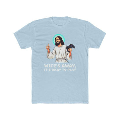 Wife’s away, Jesus tee, Playful Unisex Crew Tee with Humorous Design - Psychonaut Swag