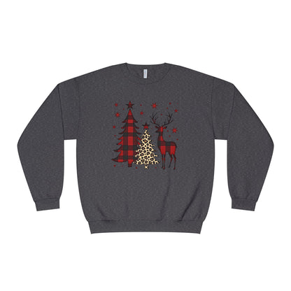 Christmas Buffalo Plaid Trees & Reindeer Crewneck Sweatshirt
