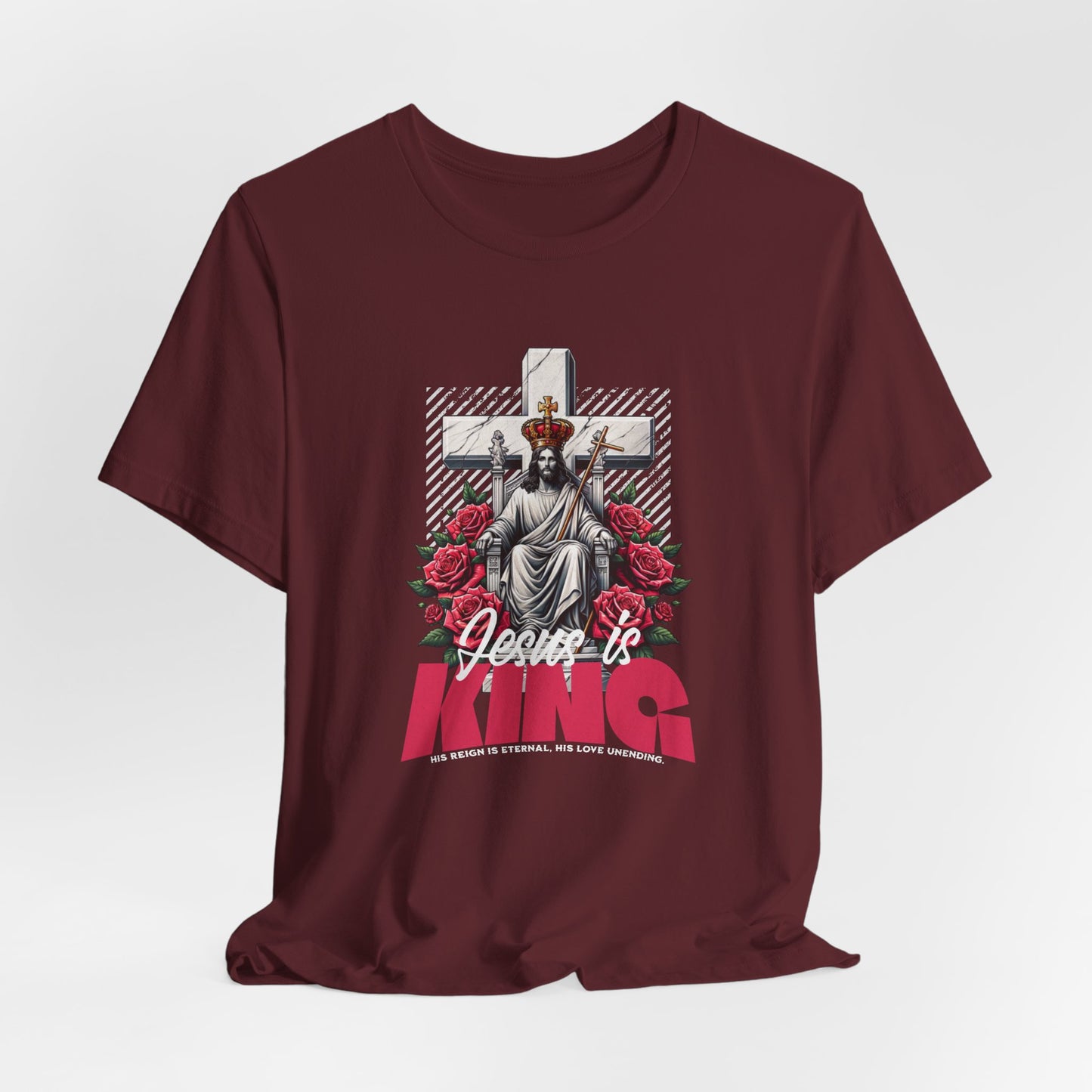 Jesus Is King T-Shirt — Christian Faith Graphic Tee with Cross & Roses