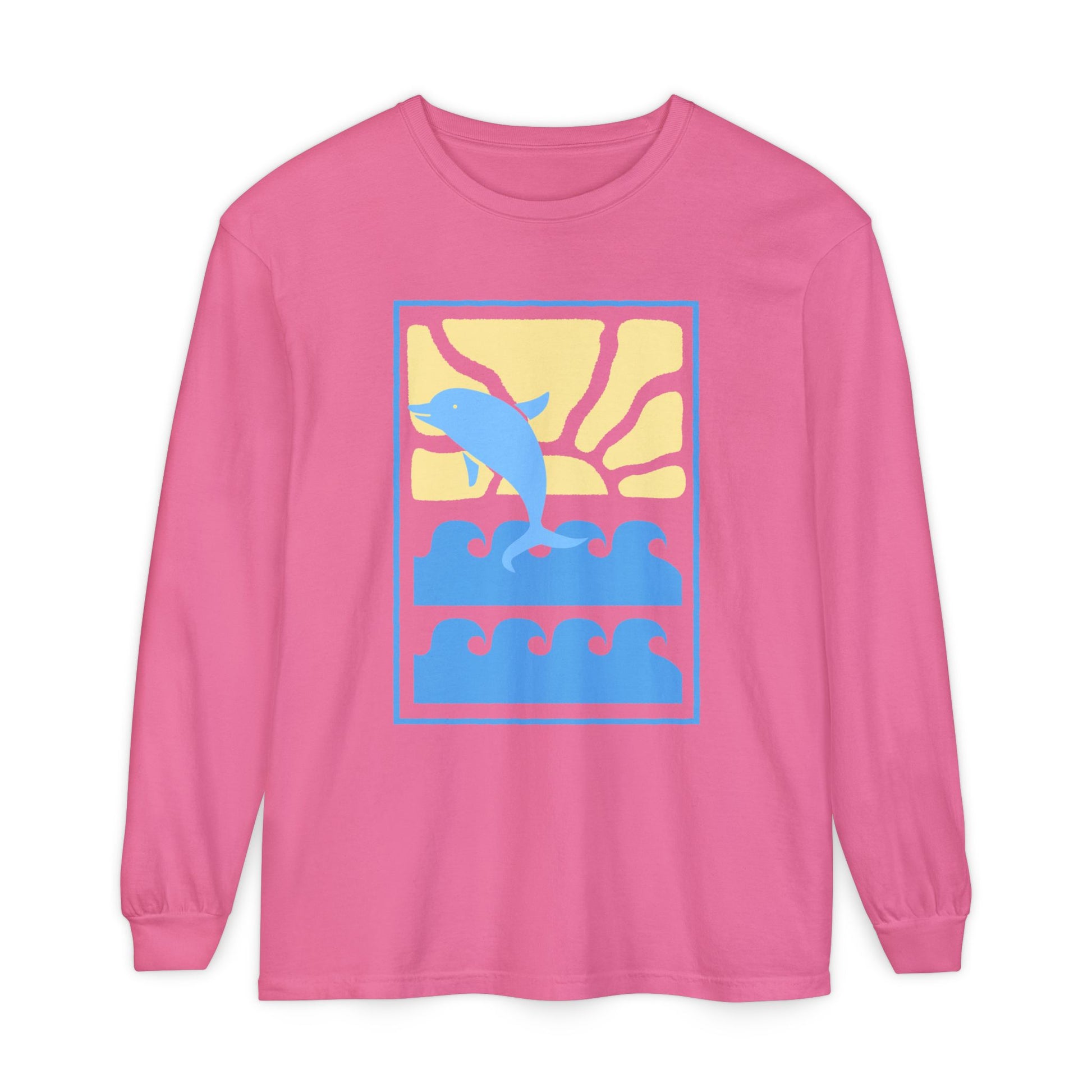 Sunset Dolphin Unisex Garment-dyed Long Sleeve T-Shirt - Psychonaut Swag