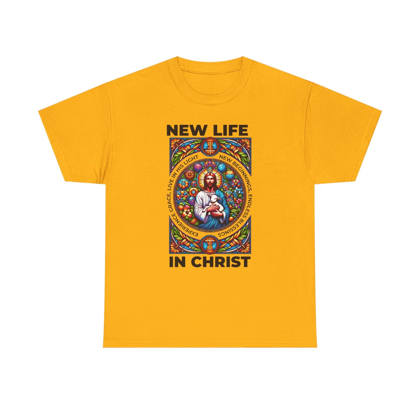 New Life In Christ T-Shirt — Christian Faith Graphic Tee (Stained Glass Jesus)