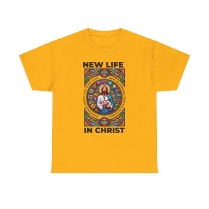 New Life In Christ T-Shirt — Christian Faith Graphic Tee (Stained Glass Jesus)