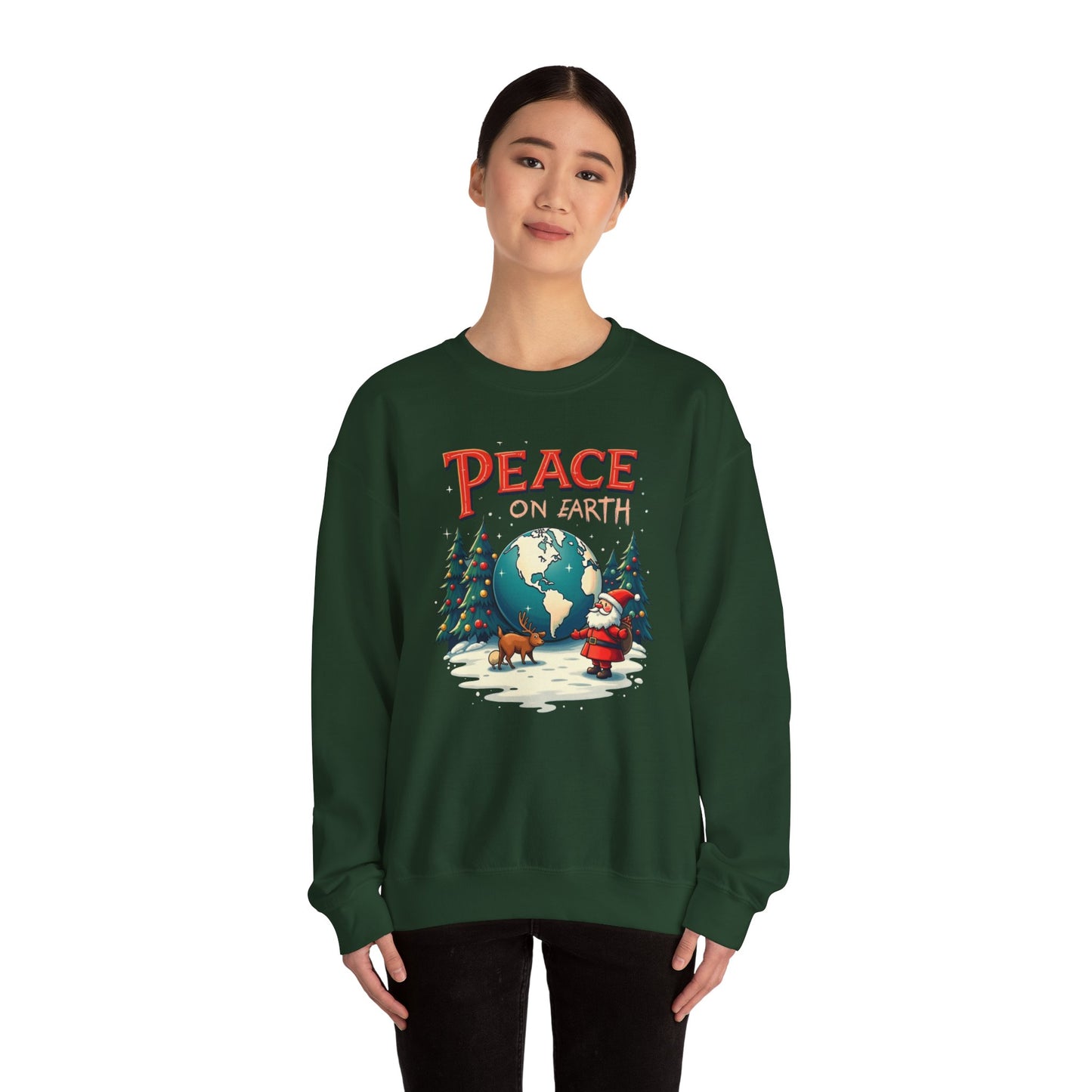Peace on Earth Sweatshirt — Vintage Santa & Globe Christmas Crewneck