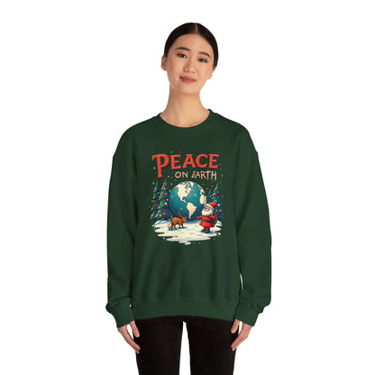 Peace on Earth Sweatshirt — Vintage Santa & Globe Christmas Crewneck