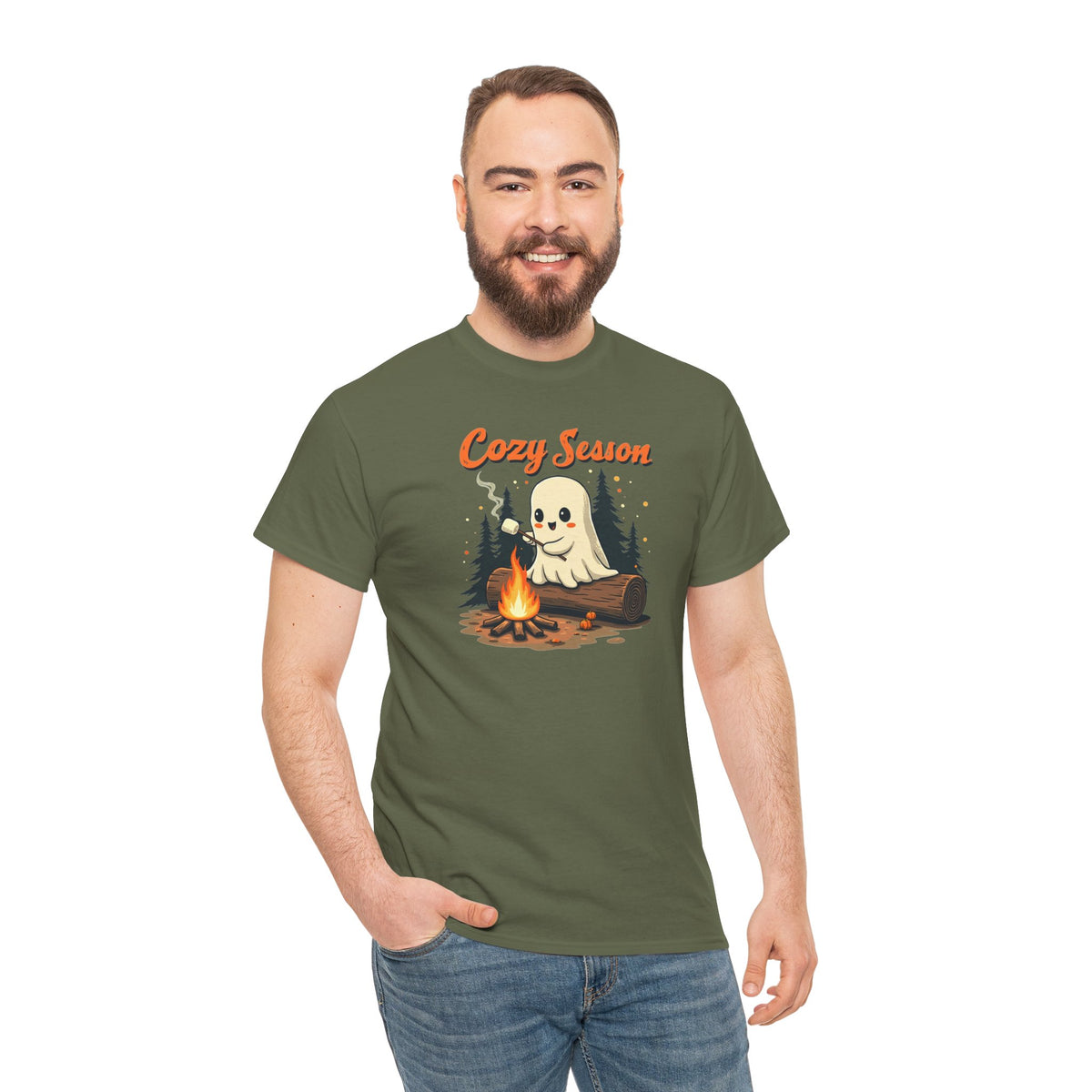 Cozy Season Tee — Cute Ghost Campfire Halloween T-Shirt