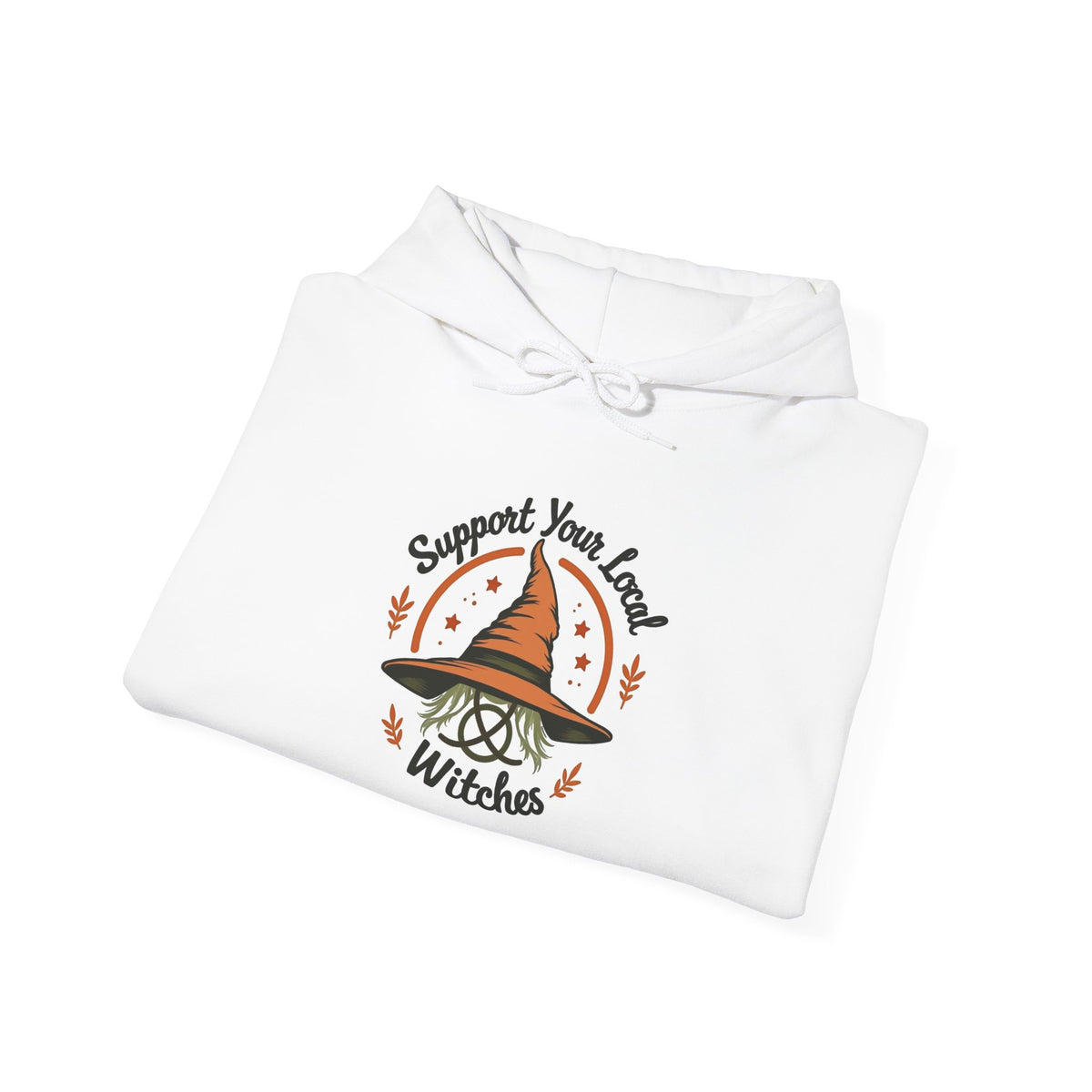 Support Your Local Witches Hoodie — Cute Witch Hat Graphic Pullover for Halloween
