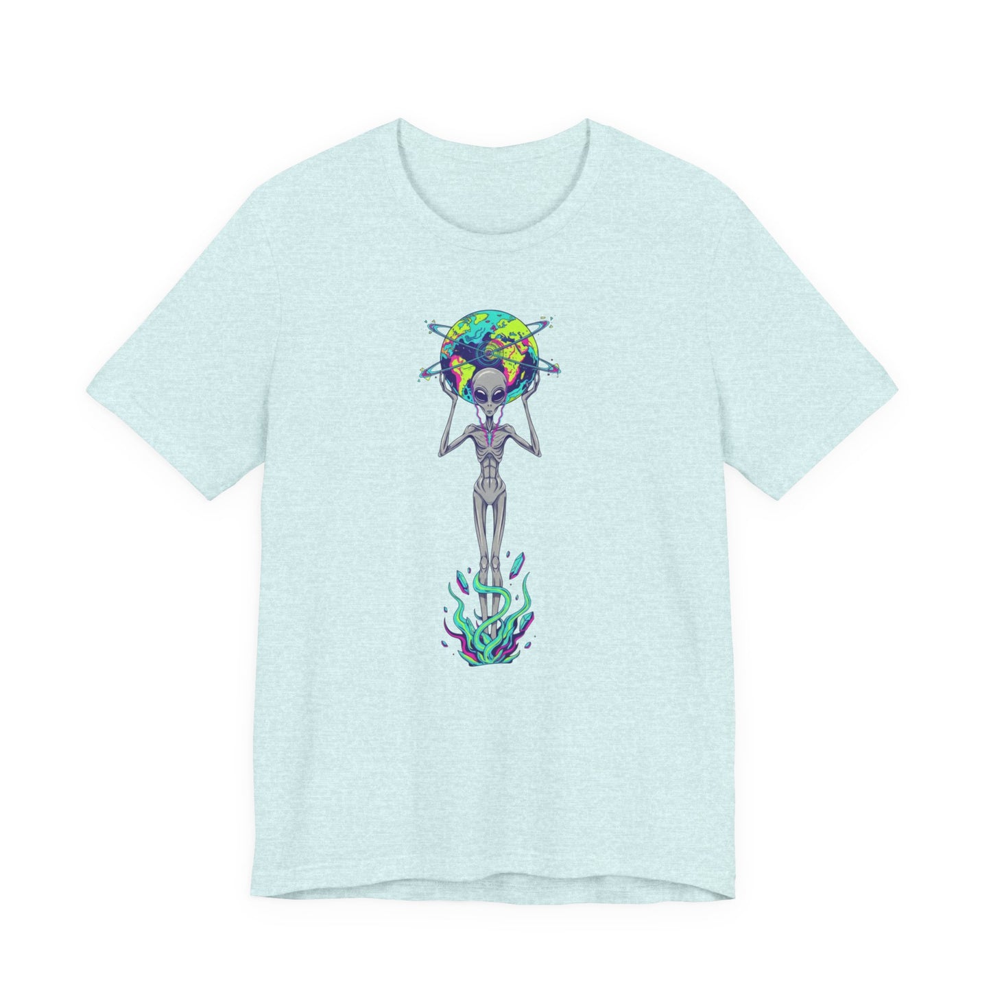 Alien Holding Earth Graphic Tee — Cosmic Sci‑Fi Alien Shirt
